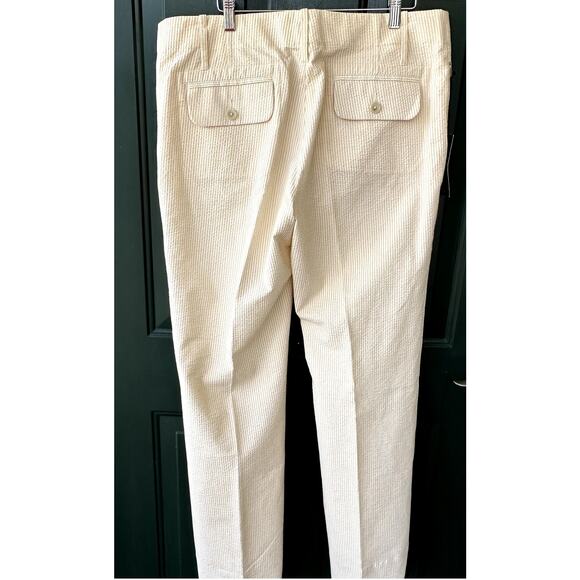 NWT Banana Republic Tan Seersucker Flat Front Wide Leg Trousers Pants Sz 14 Work - Picture 4 of 7